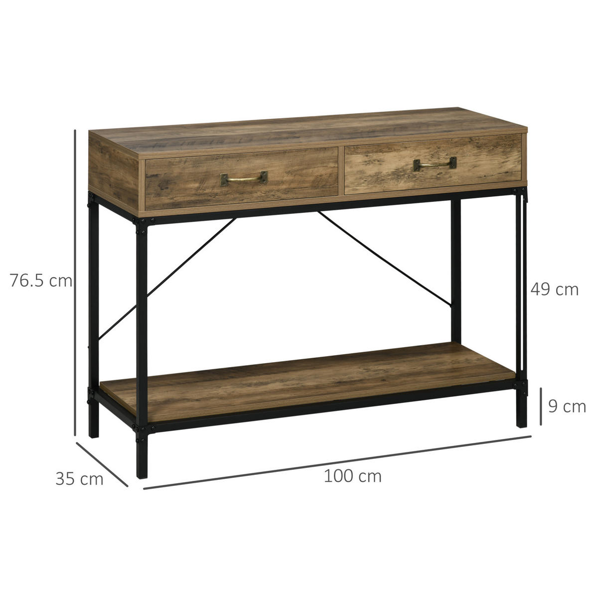 KONSOLENTISCH aus Spanplatte und Metall 100x35x76,5 cm Braun-Schwarz mit 2 Schubladen - Braun, Holzwerkstoff (35/100/76.5cm) - IVMEU