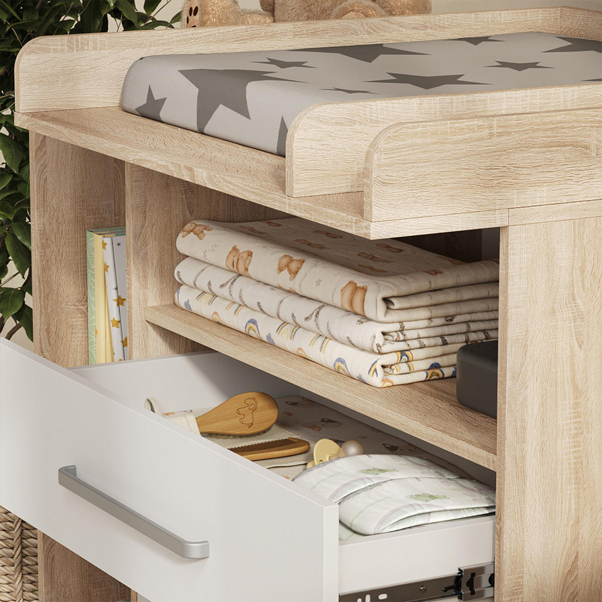 WICKELKOMMODE Olina, Sonoma/Weiß, 110 x 93 cm - Weiß/Sonoma Eiche, Holzwerkstoff (110/93/50cm) - Vicco