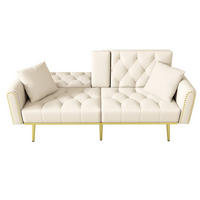 SCHLAFSOFA aus Samt 175x80x73,5 cm in Beige mit Liegefunktion & Getränkehalter - Beige, Textil (175/73.5/80cm) - Modfu