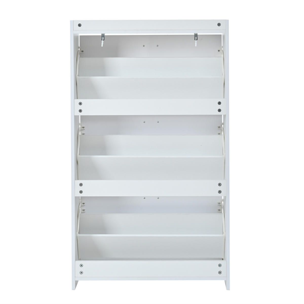 SCHUHSCHRANK Weiß MDF 3 Klappen 6 Fächer 70x30x120cm - Weiß, Holzwerkstoff (30/120/70cm) - FLIEKS
