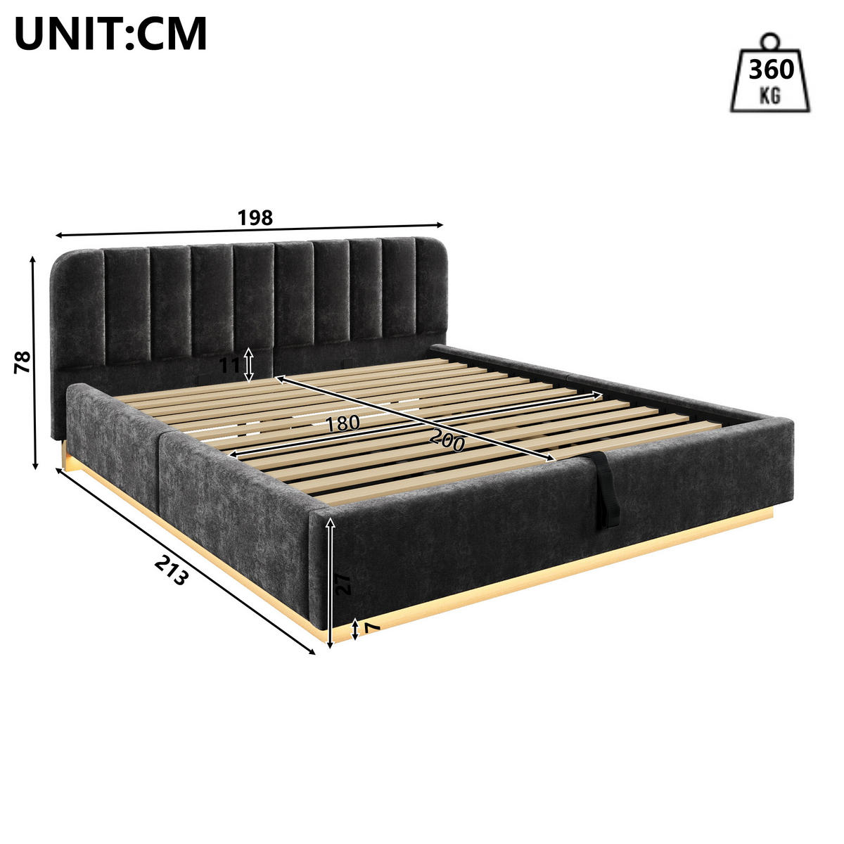 ČALOUNĚNÁ POSTEL 180x200cm Úložná LED Žinylka Antracit - šedá, kompozitní dřevo (180/200cm) - FLIEKS