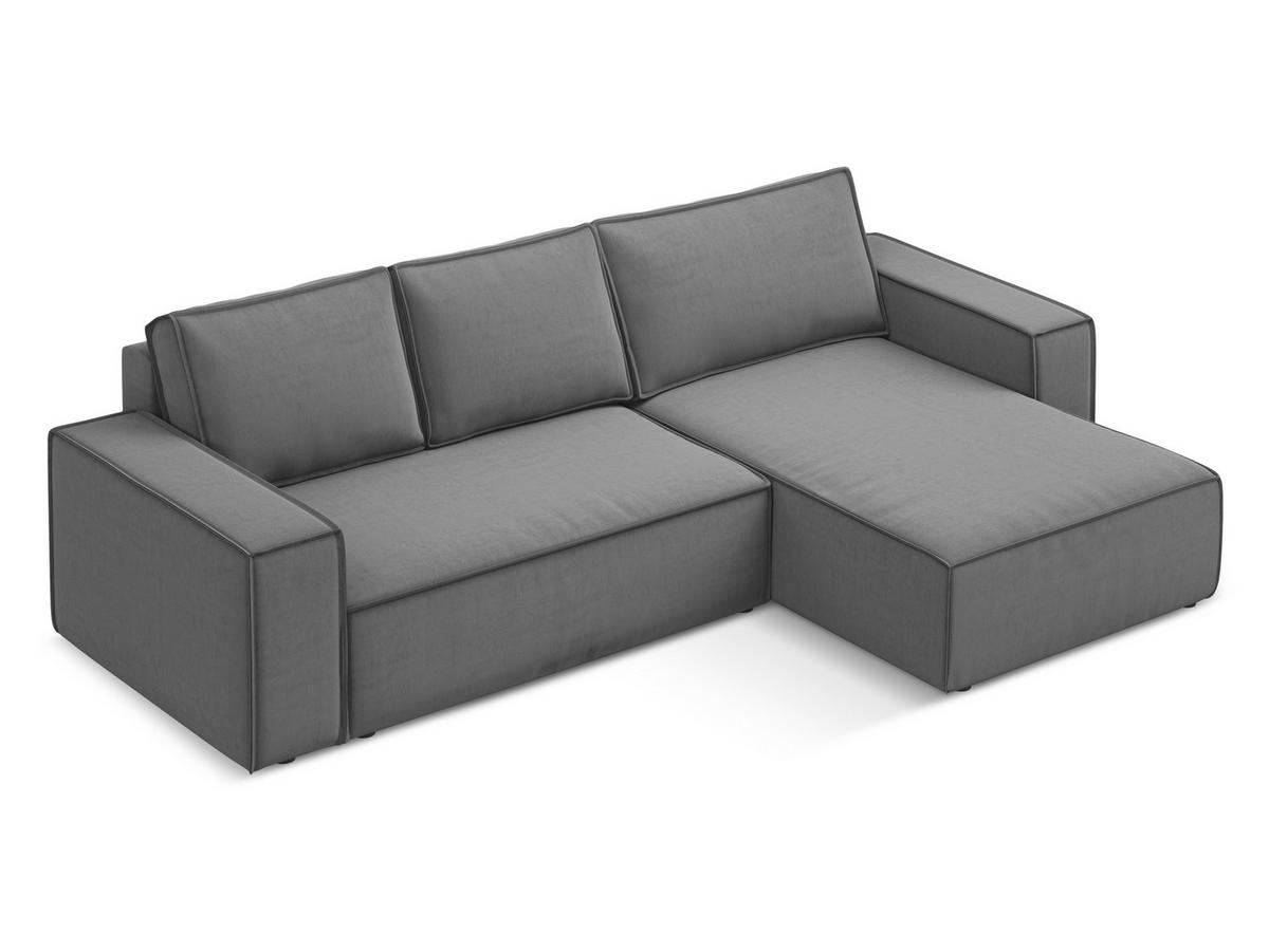 ECKSOFA mit Schlaffunktion Samt Stoff Grau - Schwarz/Grau, Kunststoff/Textil (290/185cm) - Makamii