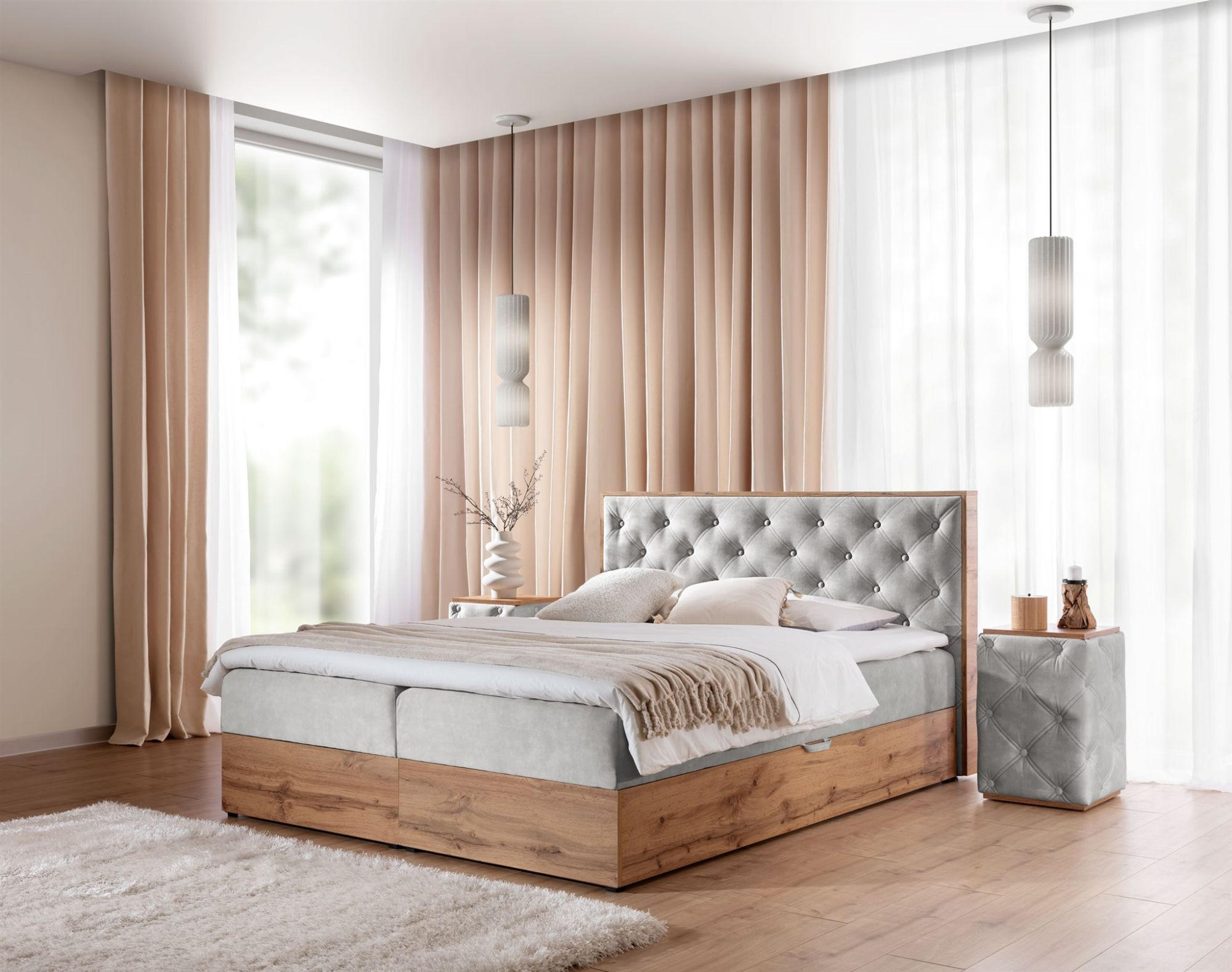 BOXBETT Maximo In überlänge - Hellgrau, Holzwerkstoff/Textil (140/220cm) - Fun Möbel