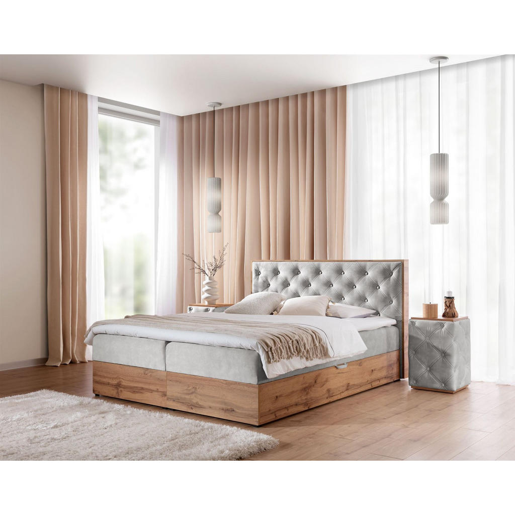 Thumbnail - Fun Möbel Boxbett, Hellgrau, Textil, 200x200 cm, Schlafzimmer, Betten, Boxspringbetten