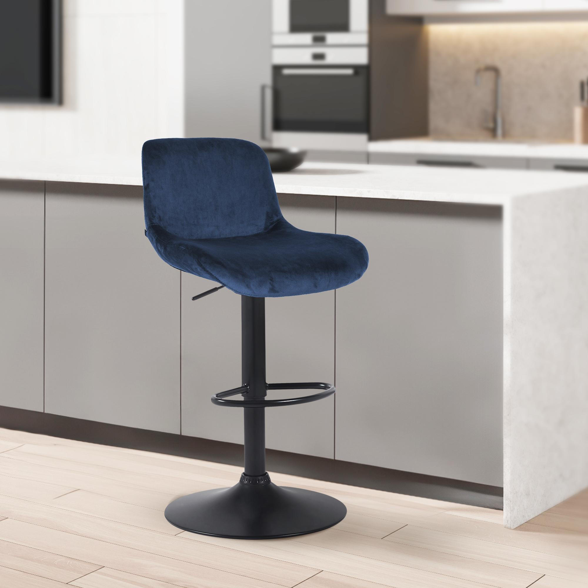 BARHOCKER Samt blau - Blau/Schwarz, Textil/Metall (50/85/50cm) - CLP