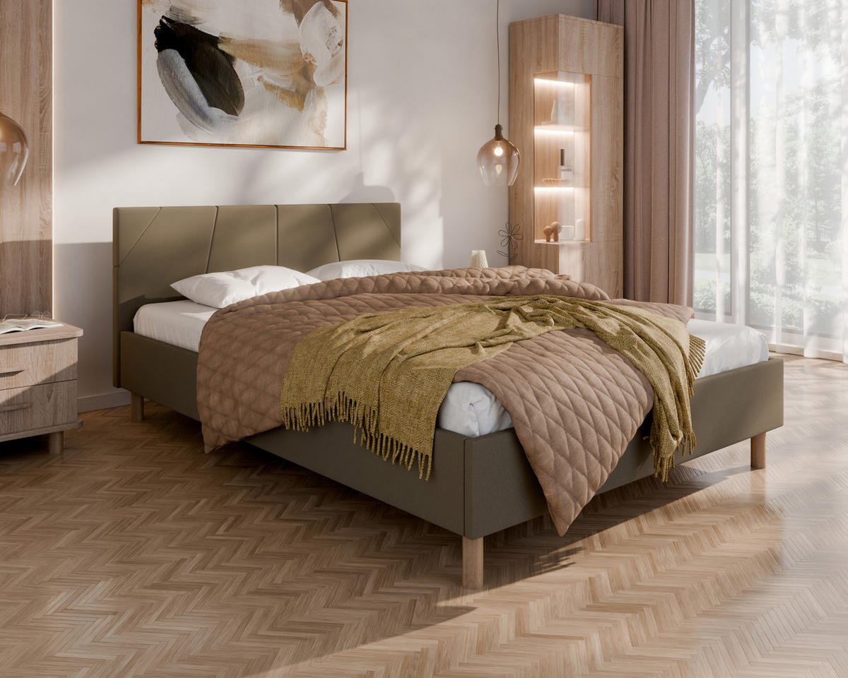 POLSTERBETT ALMORE 140x200cm Elegantes Polsterbett für modernen Wohnstil , ohne matratze, braun - Braun, Holz - Homesy