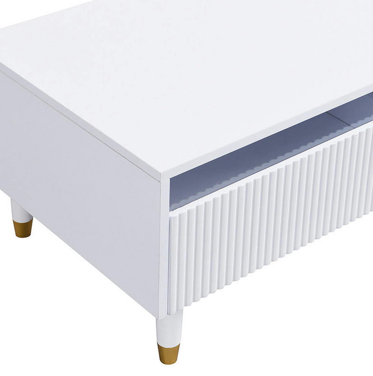 KONFERENČNÍ stolek 110/50/40 cm bílý z MDF se 2 zásuvkami a LED osvětlením - bílá, kompozitní dřevo (110/50/40cm) - OKWISH