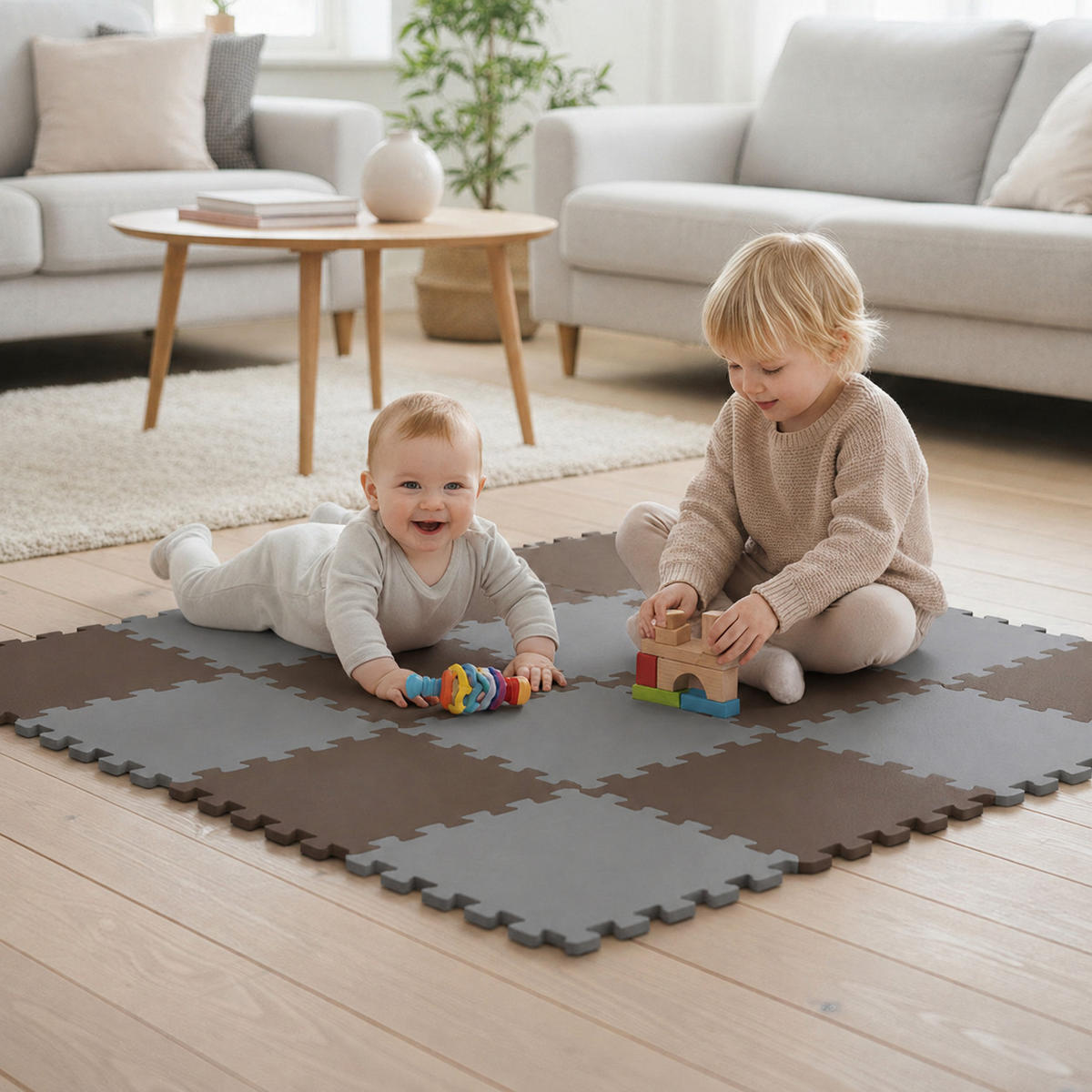 SPIELMATTE ab Null - 180/90/1 cm Puzzlematte Grau - Braun/Grau, Kunststoff (30/30cm) - Littletom