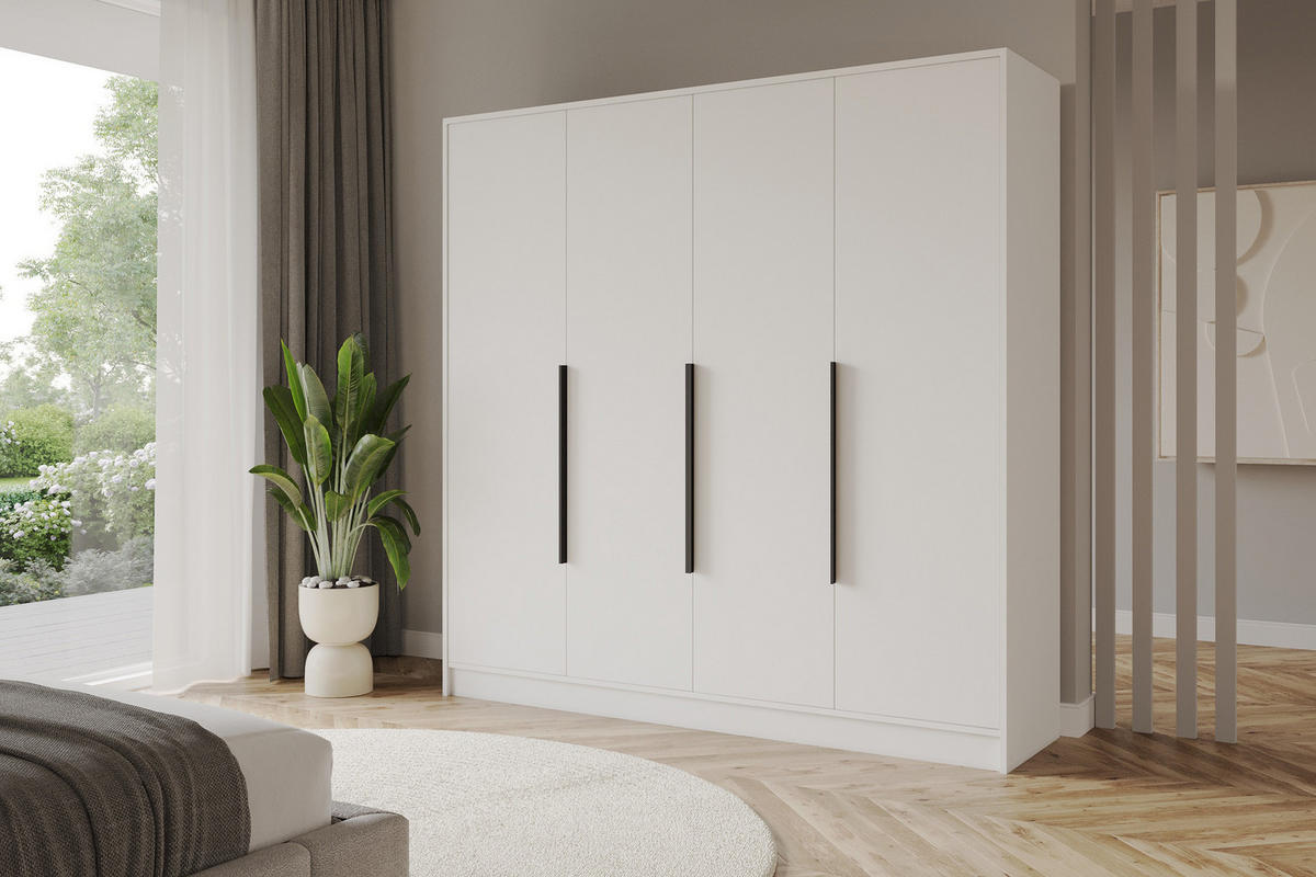 KLEIDERSCHRANK - PORTO - 200 - Weiß - Schwarz/Weiß, Holzwerkstoff (200/200/51cm) - ALTDECOR