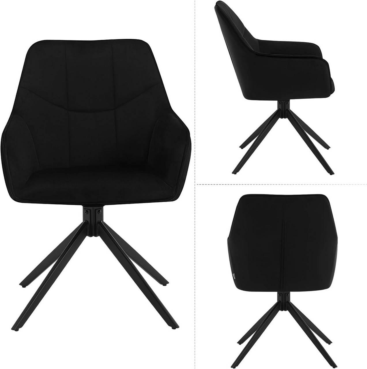ESSZIMMERSTUHL drehbar, Samt, Metallbeine, Schwarz - Schwarz, Kunststoff/Textil (58/86/63.5cm) - Woltu