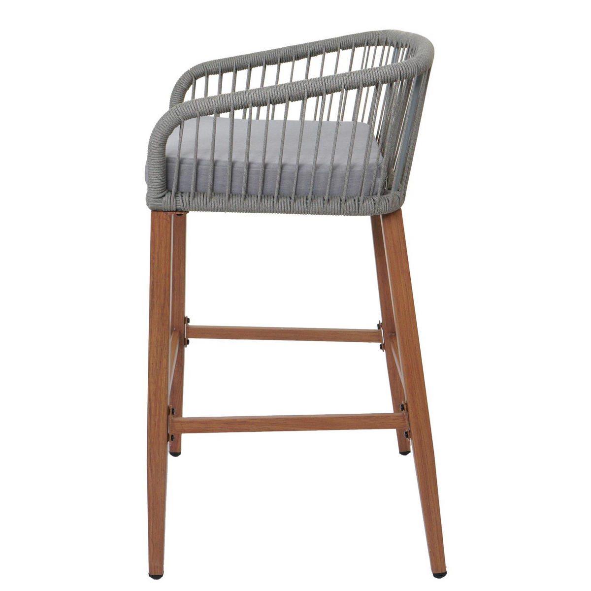 GARTENSTUHL 2er-Set HxBxT 92x51x53cm Sitzhöhe 76cm Hellgrau Kissen Hellgrau Seilgeflecht Metall Holz-Optik - Hellgrau, Metall (51/92/53cm) - PROREGAL