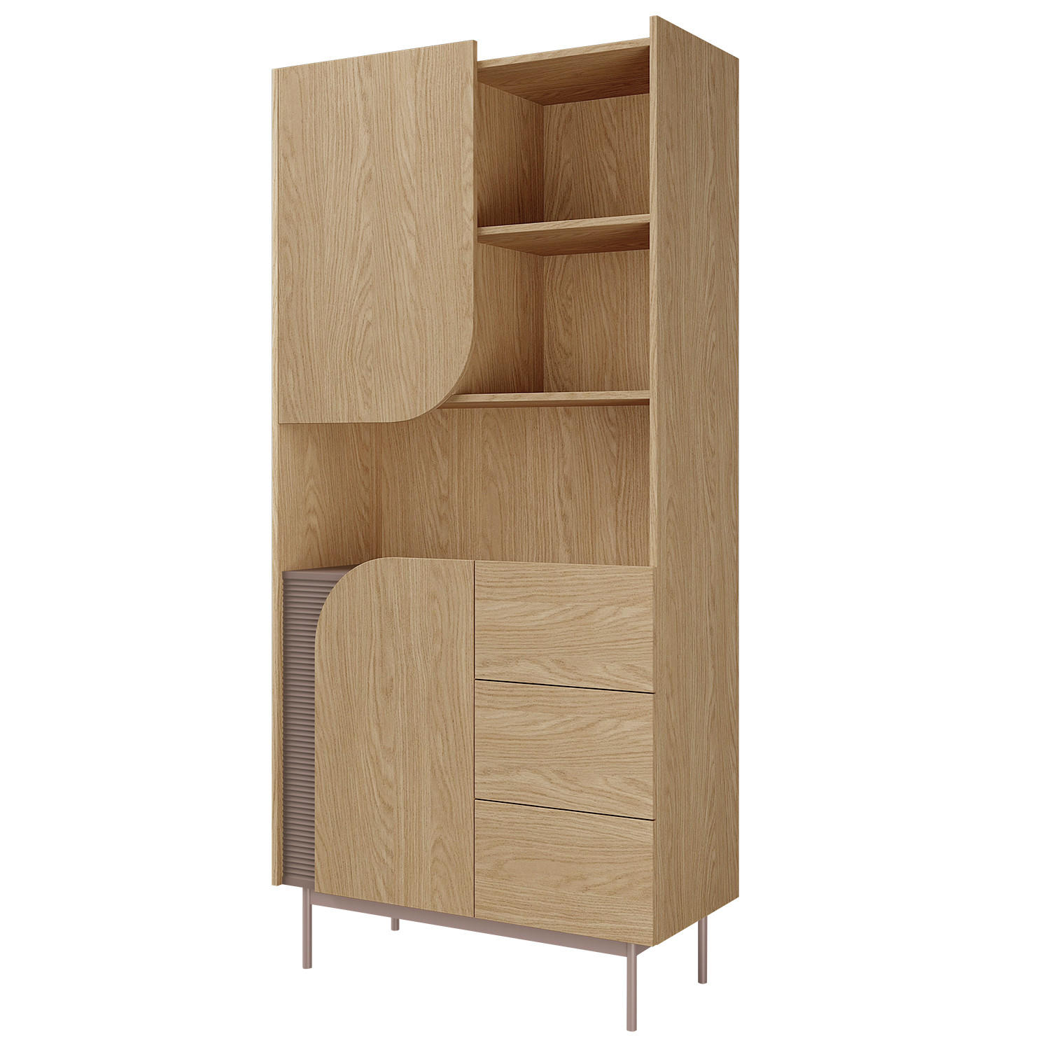 KNIHOVNA Camel se 2 dvířky, 3 zásuvkami a rýhovaným detailem, 90 cm, jarní dub + Toffee - barva dubu, kov/kompozitní dřevo (92/195/42cm) - Beautysofa
