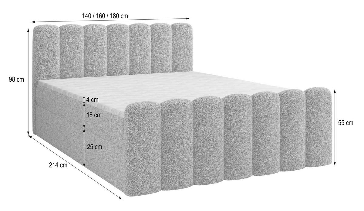 BOXBETT CELLA 180x200 cm mit Matratze und Topper - Grau - Grau, Holz (180/200cm) - MASSENO