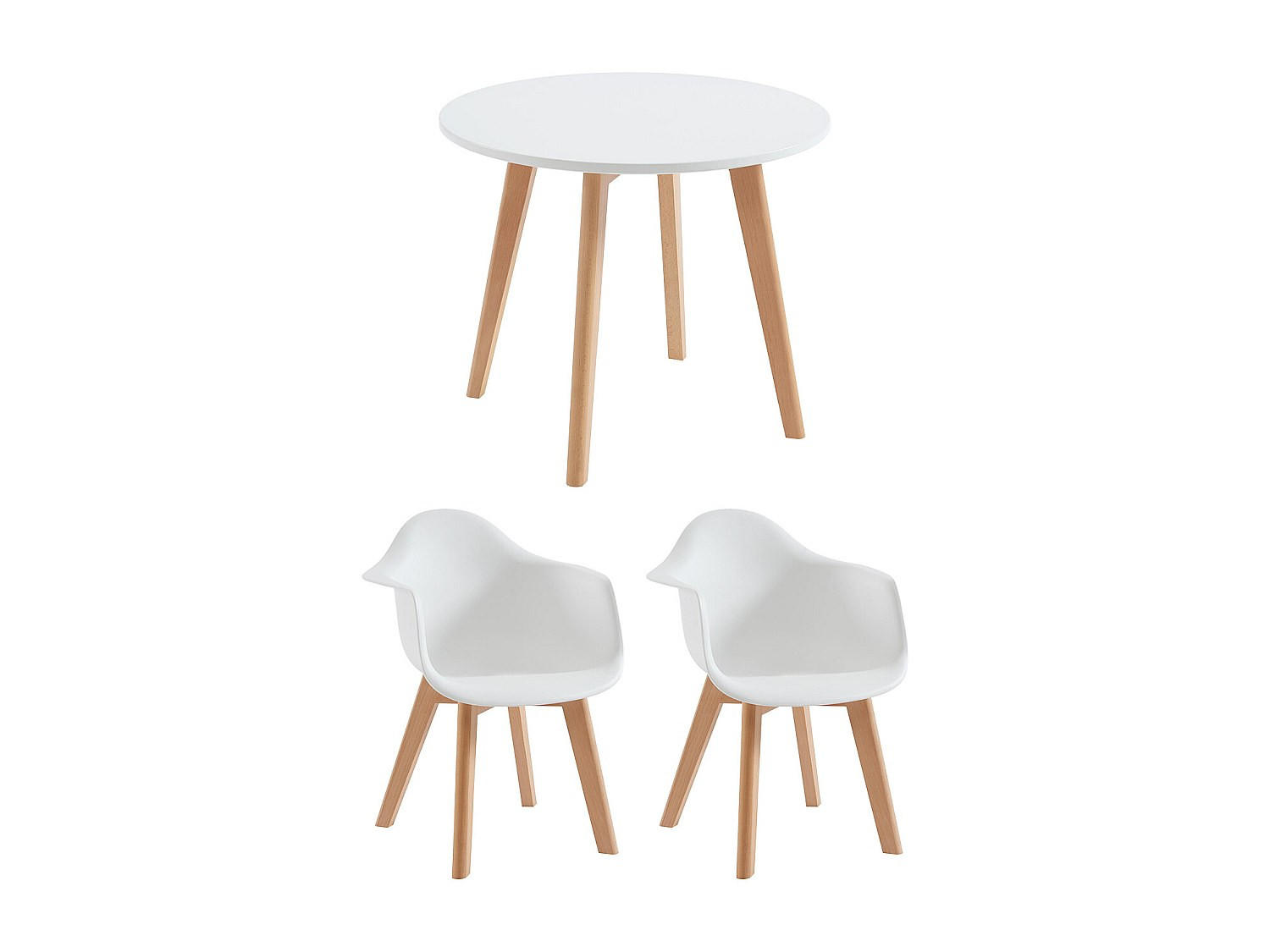 SET aus feststehendem Tisch und Stuhl - 2 Personen-Sitzer - Plastik, Holz, Platte - Naturfarben Hell, Weiß - - Naturfarben/Weiß, Holz/Holzwerkstoff (60/51/60cm) - Vente-Unique