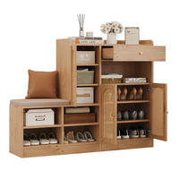 SCHUHSCHRANK mit Sitzbank Rattan Holzoptik 142x35x110cm - Naturfarben, Holzwerkstoff (35/110/142cm) - FLIEKS