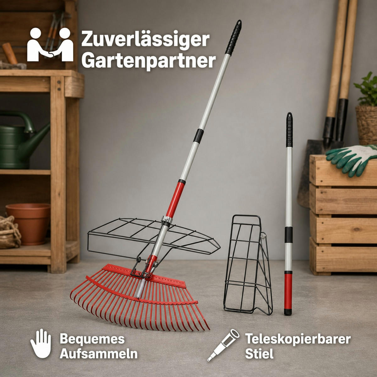 UNIVERSAL-RECHEN mit Greifer - Rot, Metall (53/5/98cm) - Westfalia