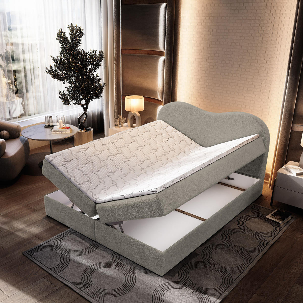BOXBETT FLUVIA N 140x200 cm mit Matratze und Topper - Hellgrau - Hellgrau, Holz (140/200cm) - MASSENO