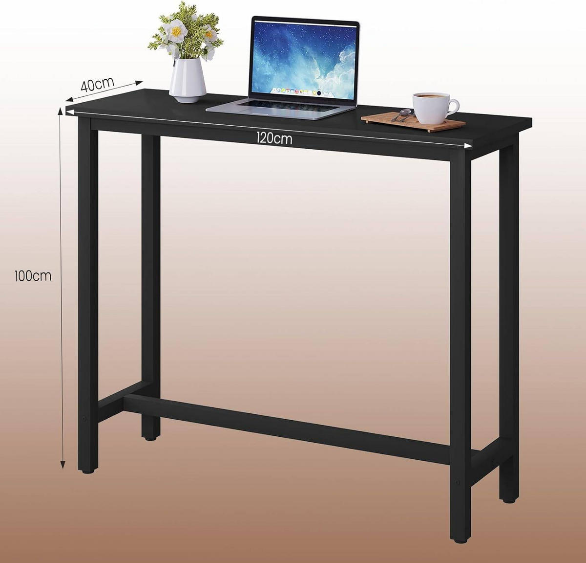 BARTISCH Set mit 2 Barhockern, aus Metall & Holz - Schwarz, Holzwerkstoff/Metall (40/120/100cm) - Woltu