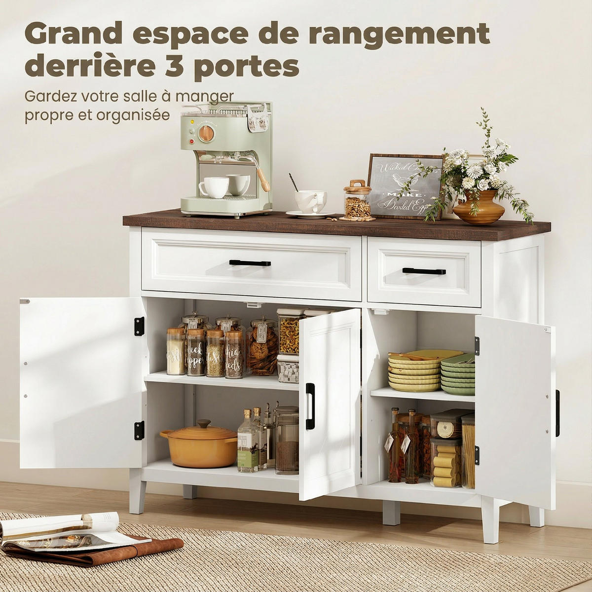 SIDEBOARD Weiß/Braun, 3 Türen, 2 Schubladen, 110/35/80,5 cm - Weiß, Holz (110/80.5/35cm) - PANGIVO