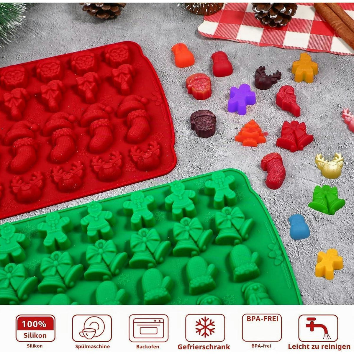 PRALINENFORM Weihnachten Silikon 2 Stück - Multicolor, Kunststoff