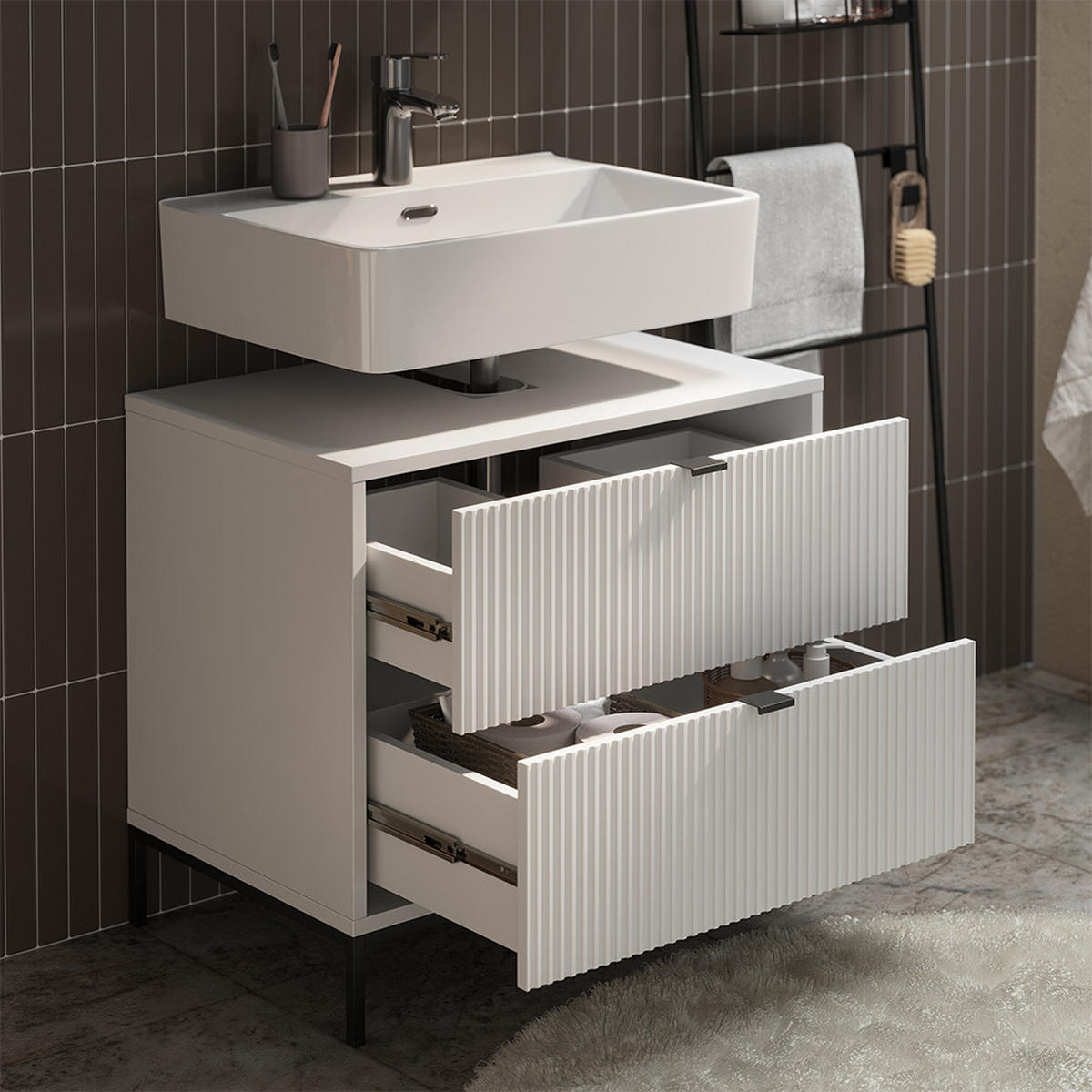 BADMÖBEL-SET Eliza Weiß 2 Teile - Weiß, Holzwerkstoff (70/63/45.1cm) - Vicco