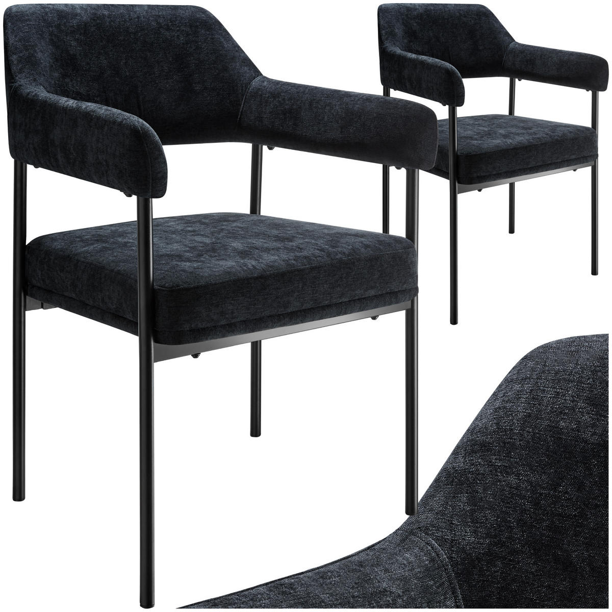 ARMLEHNSTUHL 2er Set Doé 58 x 62 x 85 cm Webstoff schwarz/schwarz - Schwarz, Textil (58/85/62cm) - tectake