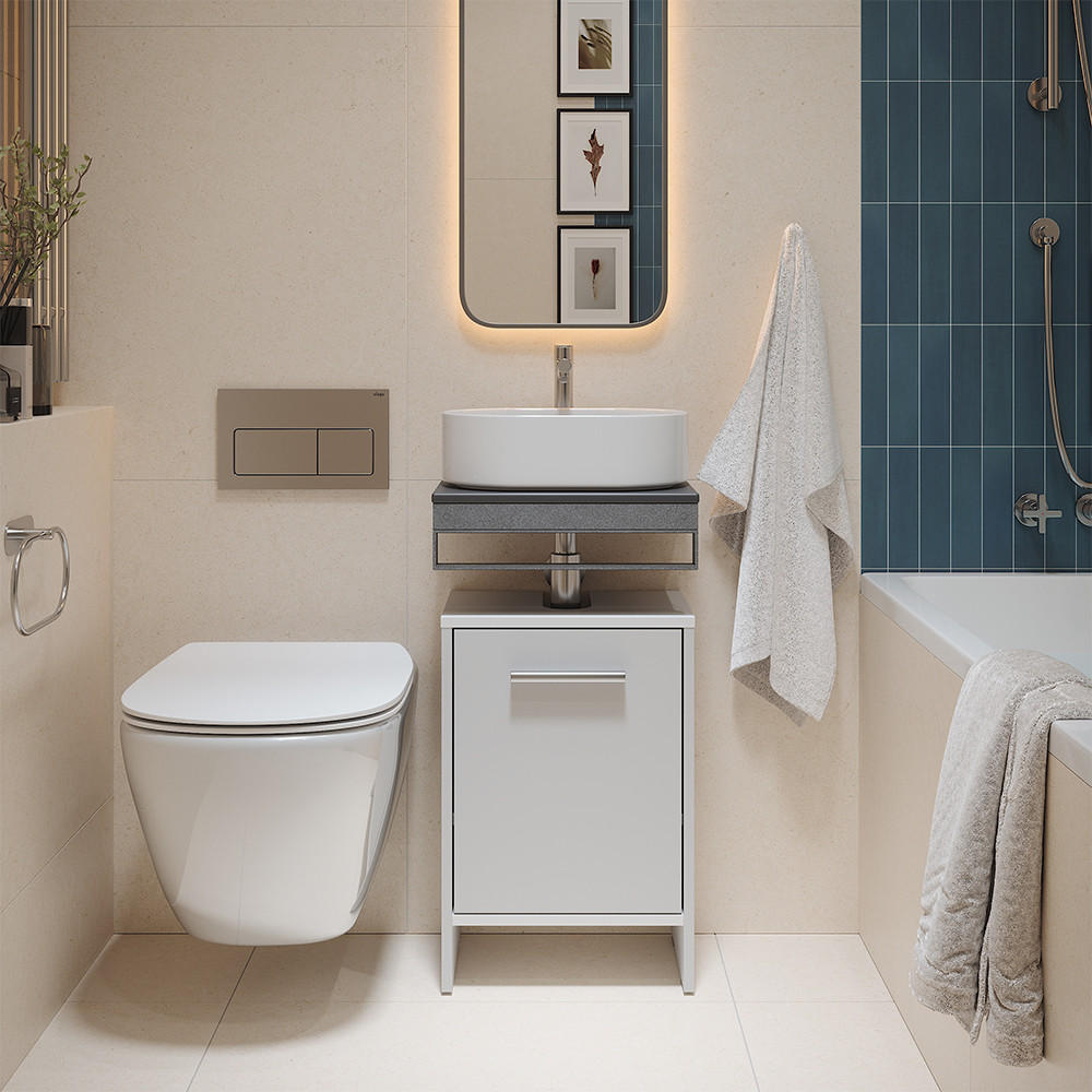 Thumbnail - Vicco Waschbeckenunterschrank, Weiß, Holzwerkstoff, Rechteckig, 38.2x57x26.3 cm, Badezimmer, Badezimmerschränke, Waschbe...