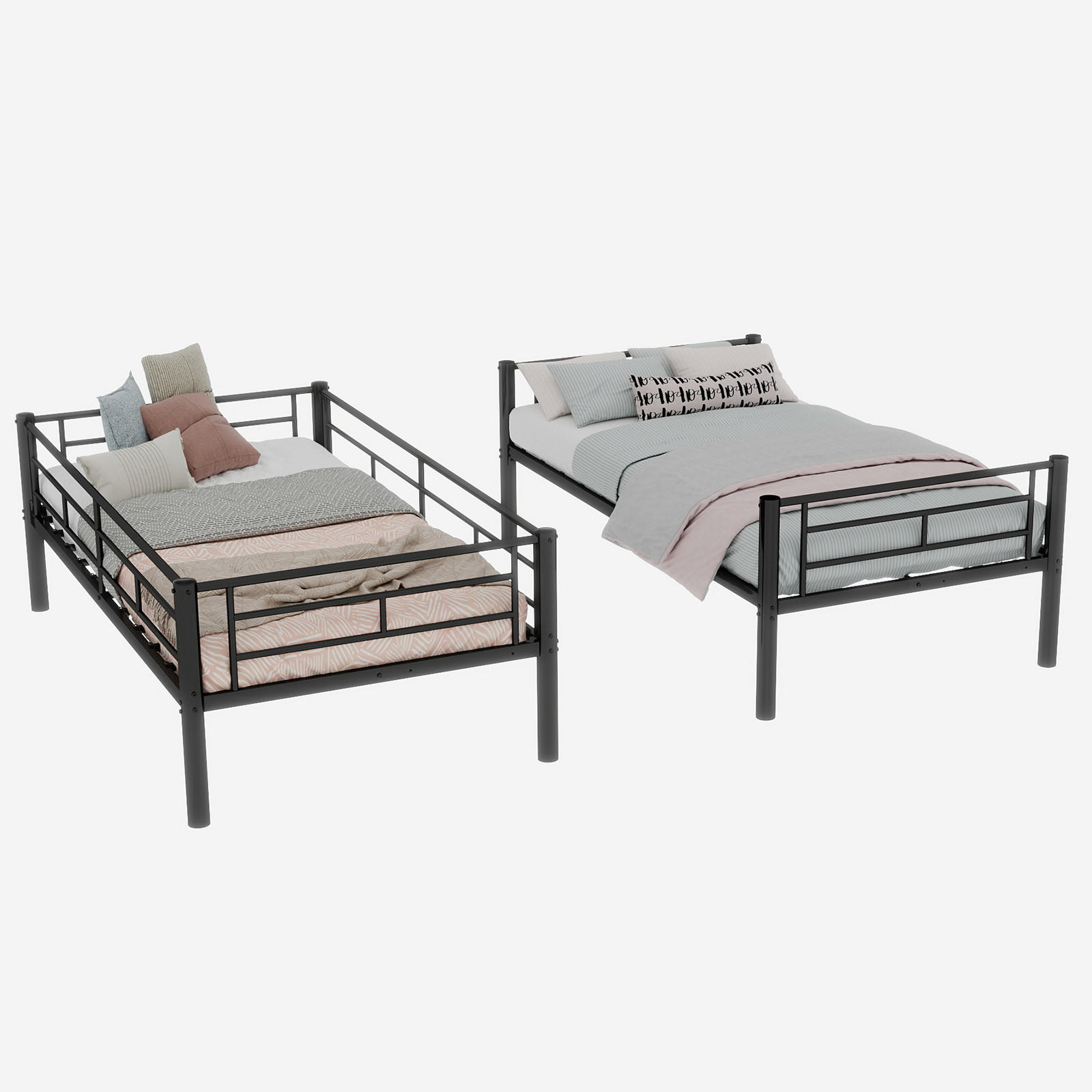 ETAGENBETT 90/200 cm aus Metall, mit Leiter, Sicherheitsgeländer und teilbarer Konstruktion, Schwarz - Schwarz, Metall (90/200cm) - Redom