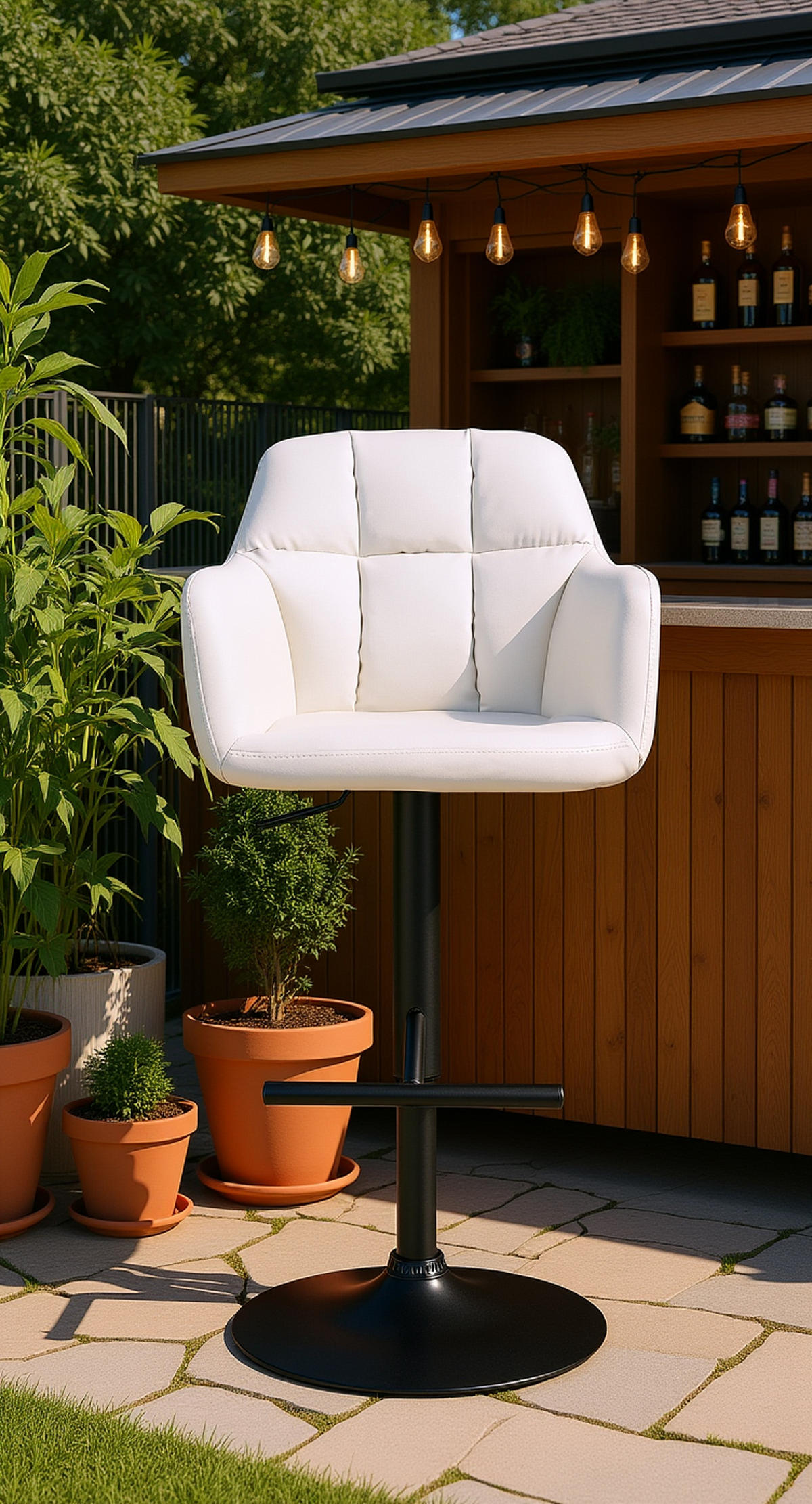 BARHOCKER Nardo Kunstleder schwarz weiß - Schwarz/Weiß, Kunststoff/Metall (57/118/59cm) - TPFLiving