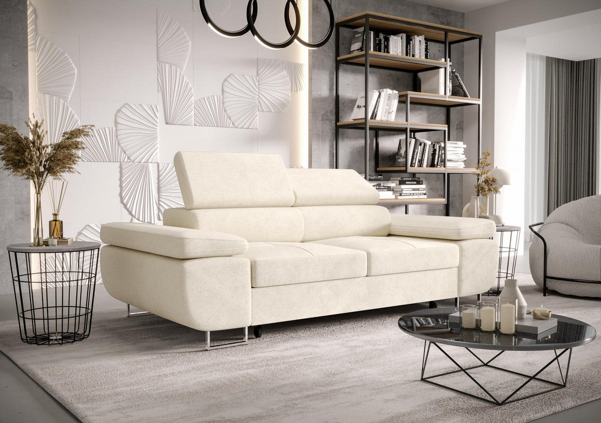 SCHLAFSOFA PRAGA 2, Sofa mit Schlaffunktion, Farbe: Beige, Velourstoff - Beige, Textil (208/90/100cm) - O-Sofa