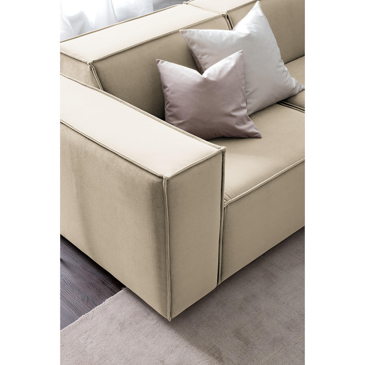 ECKSOFA mit Ottomane - Beige/Schwarz, Kunststoff/Textil (260/234cm) - home24