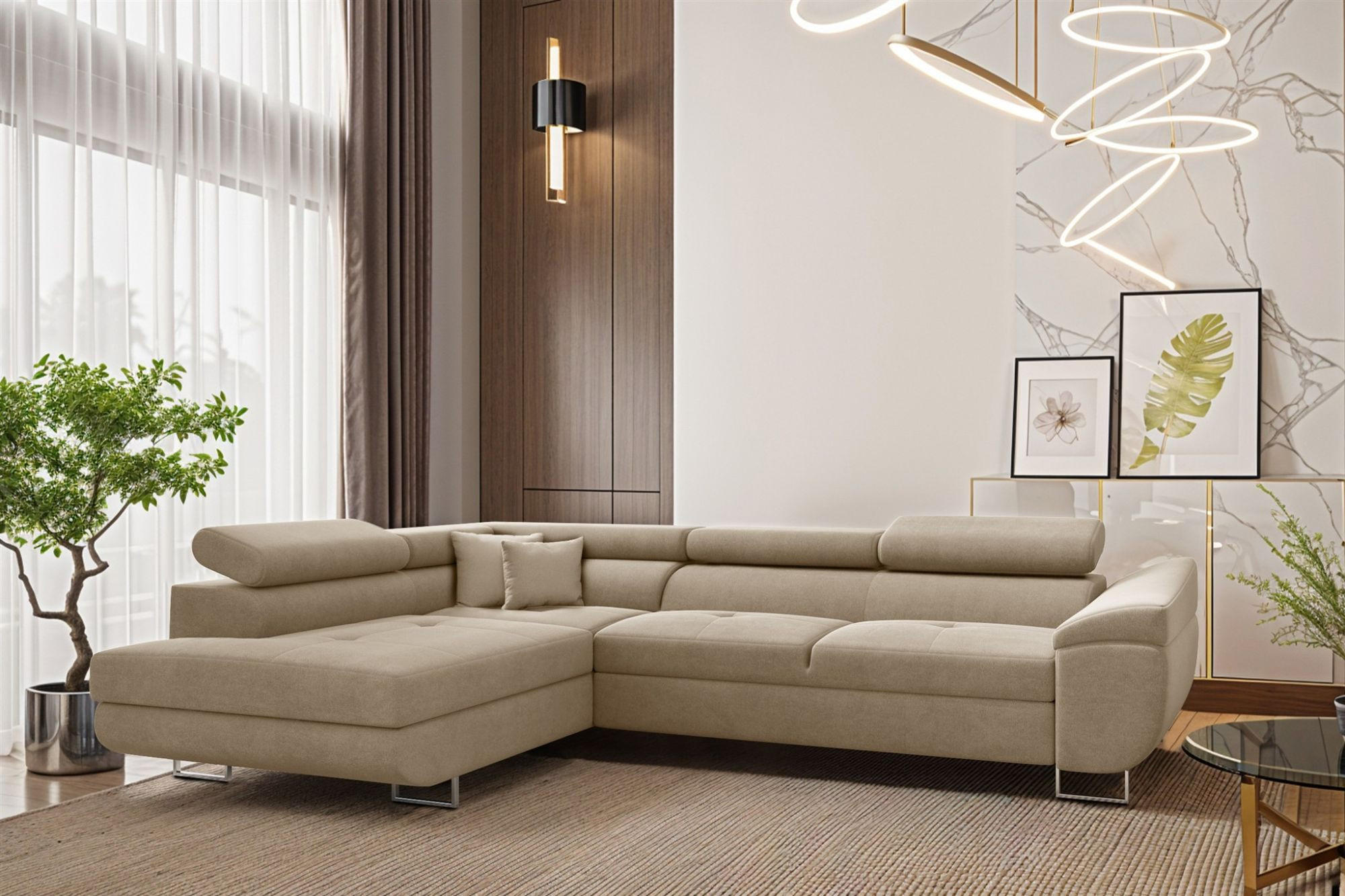 ECKSOFA Carmelo In Nova - Beige, Holzwerkstoff/Textil (275/202cm) - Fun Möbel