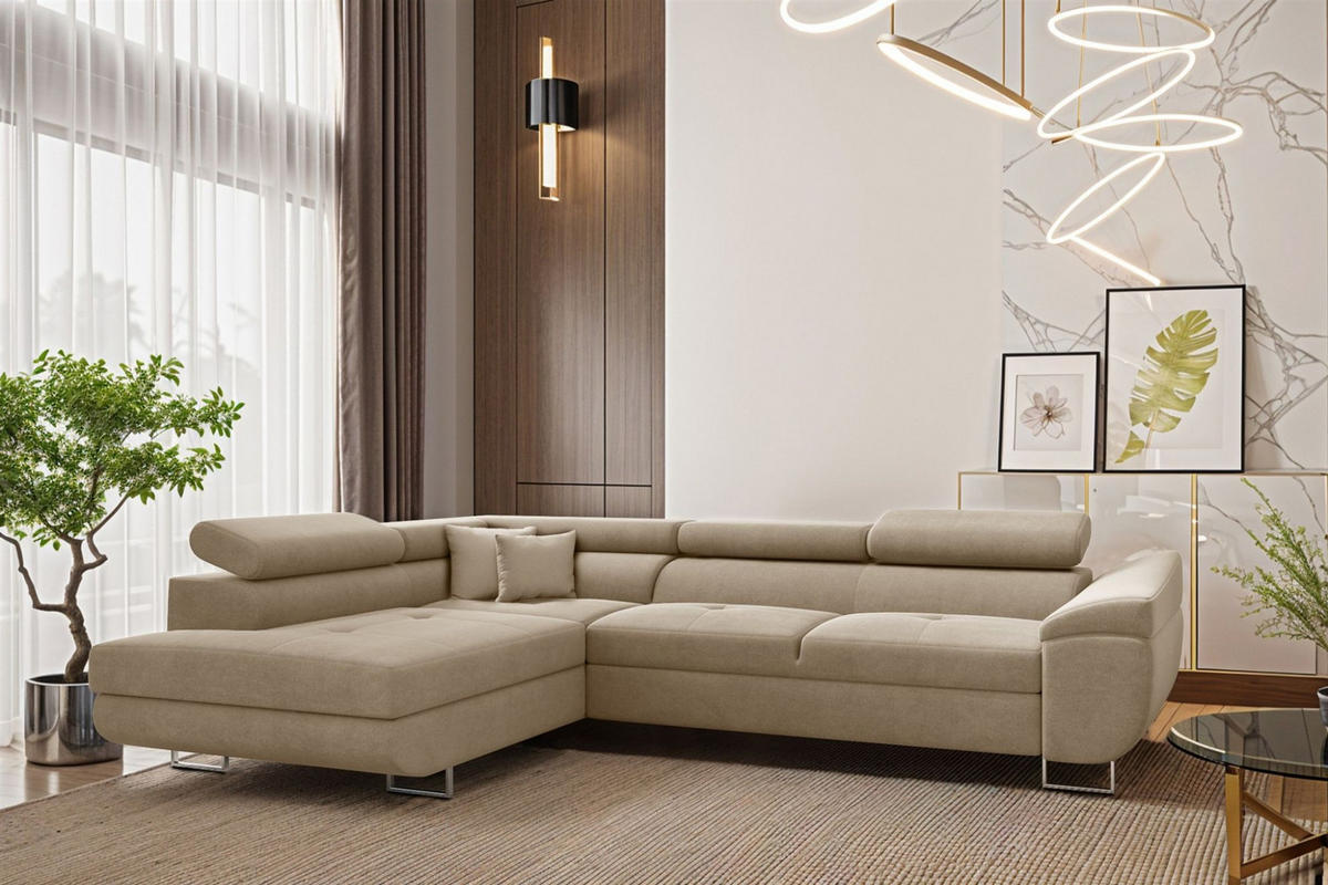 ECKSOFA Carmelo In Nova - Beige, Holzwerkstoff/Textil (275/202cm) - Fun Möbel