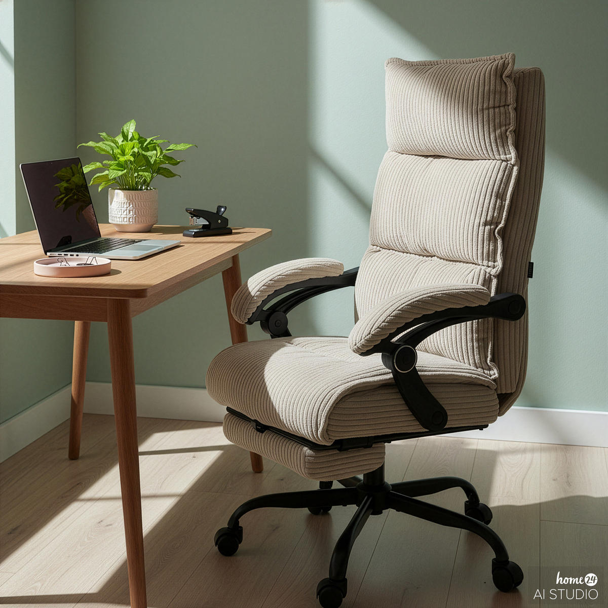 BÜRODREHSTUHL mit Fußablage - Beige/Schwarz, Textil/Metall (71/116/71cm) - home24