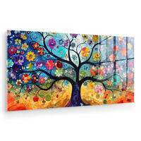 OBRAZ NA AKRYLOVOM SKLE Umenie - Strom života - Kvety - Hippie 120x60 cm - tmavomodrá, sklo (120/60cm) - MuchoWow