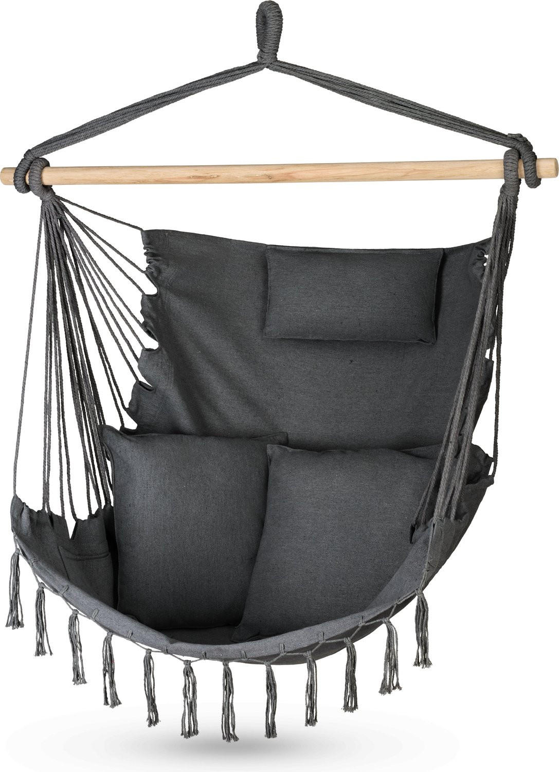 HÄNGESESSEL mit 3 Kissen 75/100/130 cm, bis 140 kg - Schwarz, Textil (100/130/75cm) - Outtec