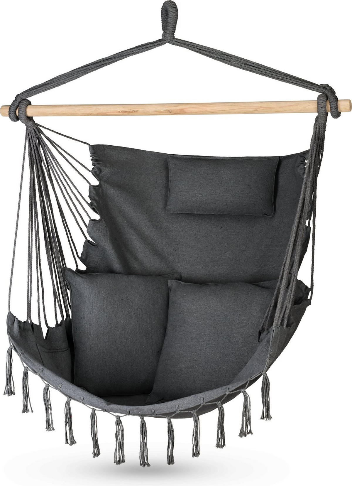 HÄNGESESSEL mit 3 Kissen 75/100/130 cm, bis 140 kg - Schwarz, Textil (100/130/75cm) - Outtec