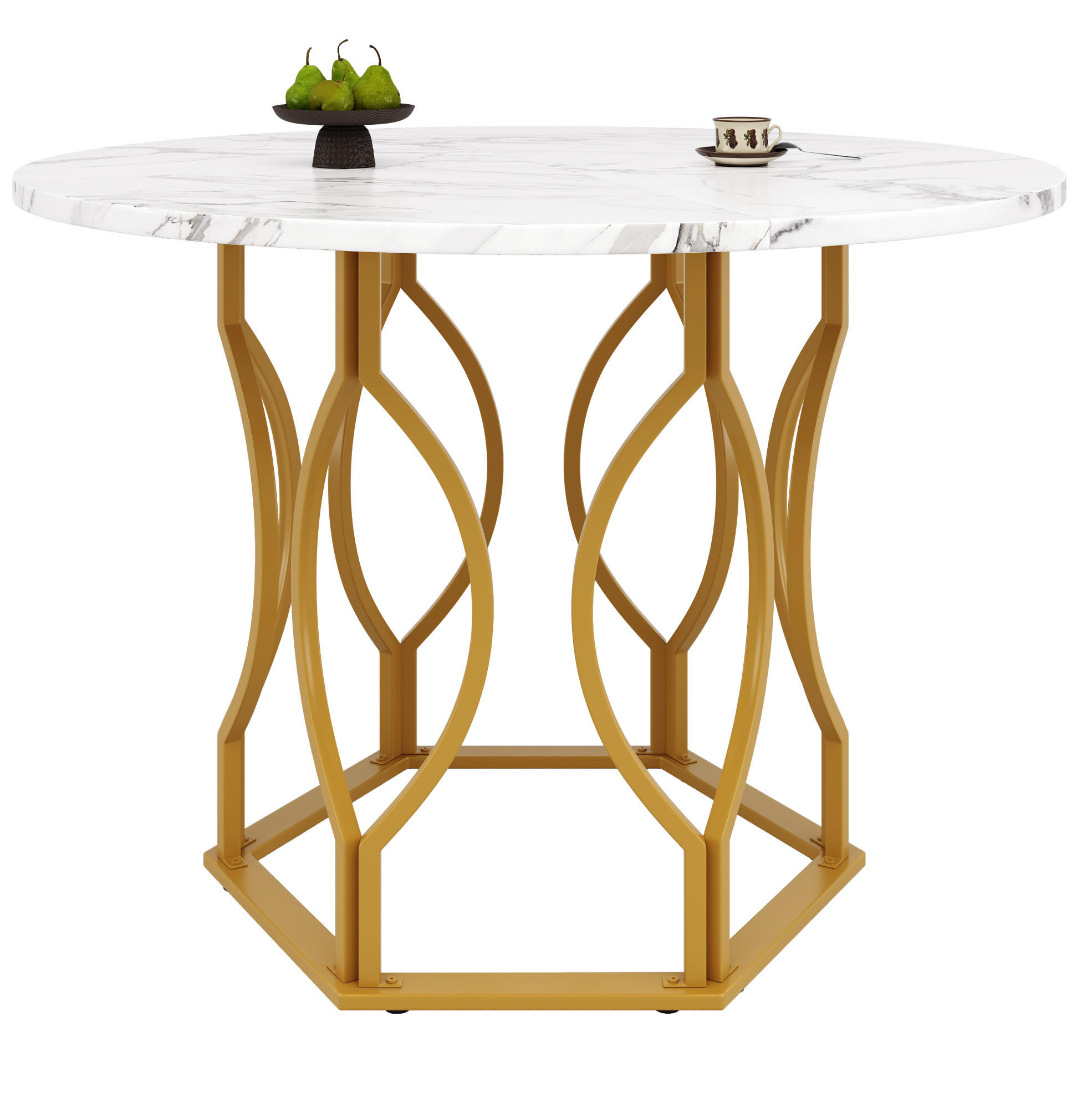 ESSTISCH rund 100x100 cm MDF Weiß/Gold - Goldfarben, Metall (100/100/76cm) - Meubliv