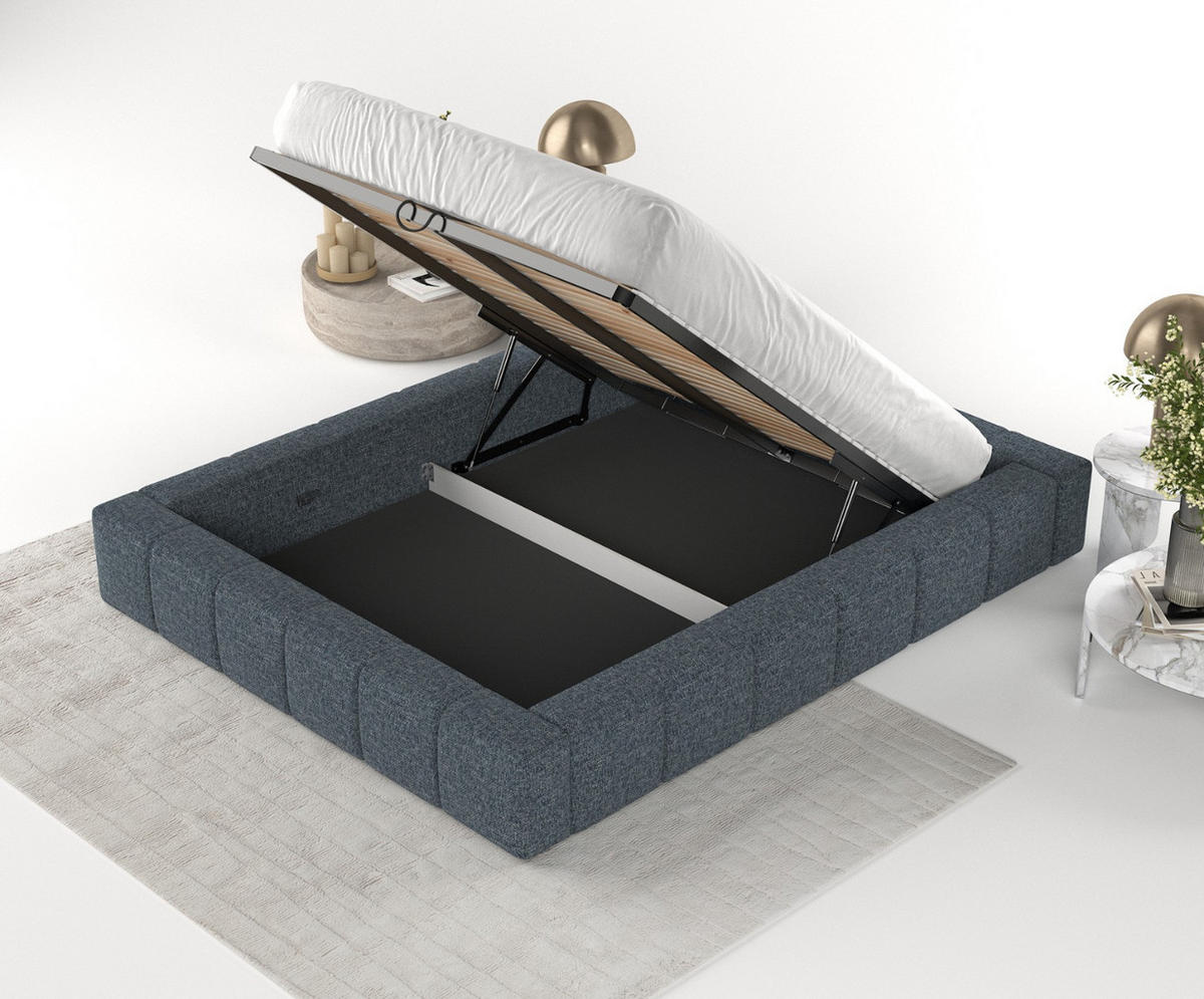 POLSTERBETT Kea mit Stauraum 200/200 cm Marineblau im Modesto Stoff - Schwarz/Naturfarben, Holz/Holzwerkstoff (200/200cm) - AltaBeds