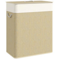 WÄSCHEKORB DE-18810 2 Fächer, 100L mit Deckel & Seilgriffen Natur - Weiß, Naturmaterialien (52/63/32cm) - ComfortXL