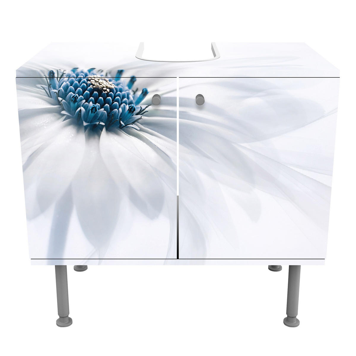 WASCHBECKENUNTERSCHRANK Gänseblümchen in Blau 60/55/35 cm - Weiß, Holzwerkstoff (60/55/35cm) - Bilderwelten