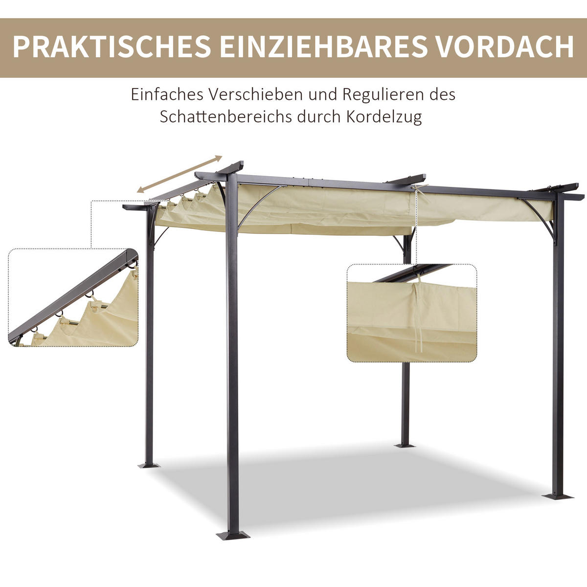 PERGOLA Wasserdicht UV-Schutz Beige - Beige, Kunststoff/Metall (300/230/300cm) - Outsunny