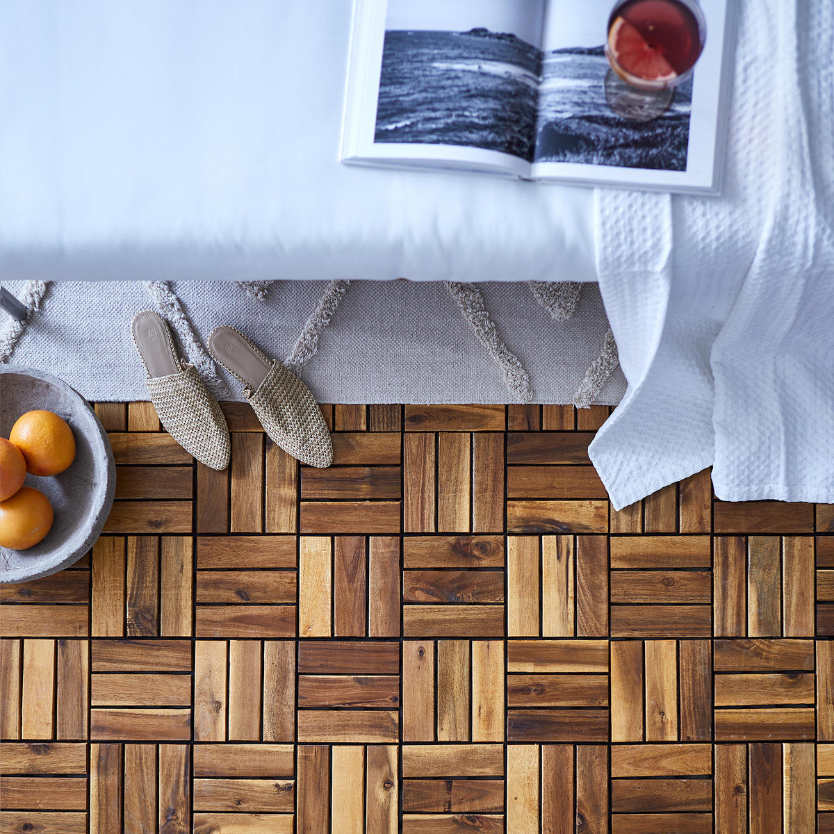 TERRASSENFLIESE - Akazie massiv - 10er-Set - Akaziefarben, Holz/Kunststoff (30/30/2.4cm) - home24