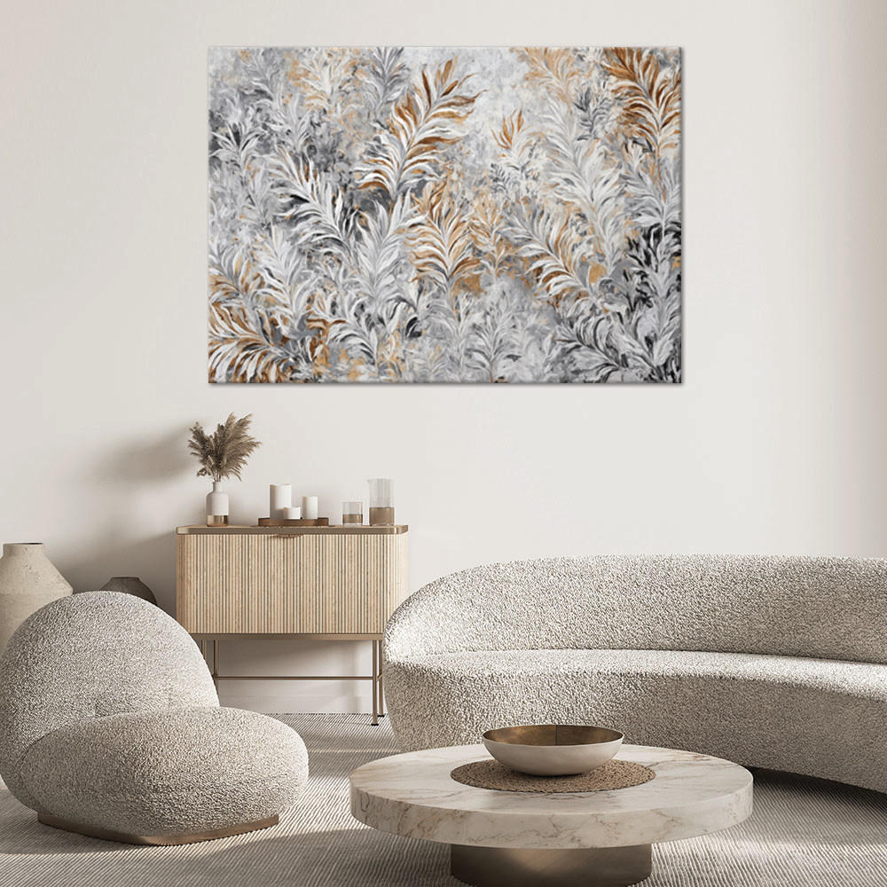 WANDBILD abstrakte blätter grau gold - Silberfarben, Textil (60/40cm) - Feeby