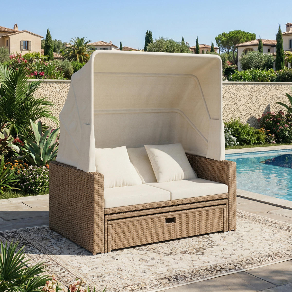 GARTENMÖBEL, 2-4 Personen, Loungesofa, Khaki - Hellbraun, Textil (94/142/136cm) - FLIEKS