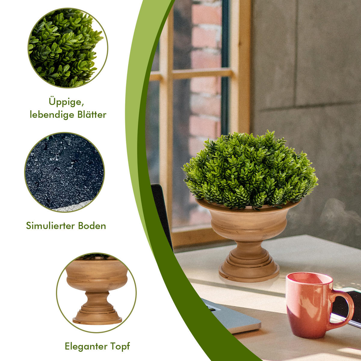 KUNSTPFLANZE Pflanzen Mini Grün(4-teilig) - Grün, Kunststoff (30cm) - COSTWAY