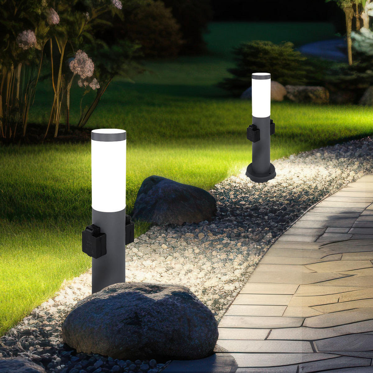 LED SOCKELLEUCHTE BOSTON Edelstahl Anthrazit - Anthrazit, Metall (12.7/12.7/45cm) - Globo Lighting