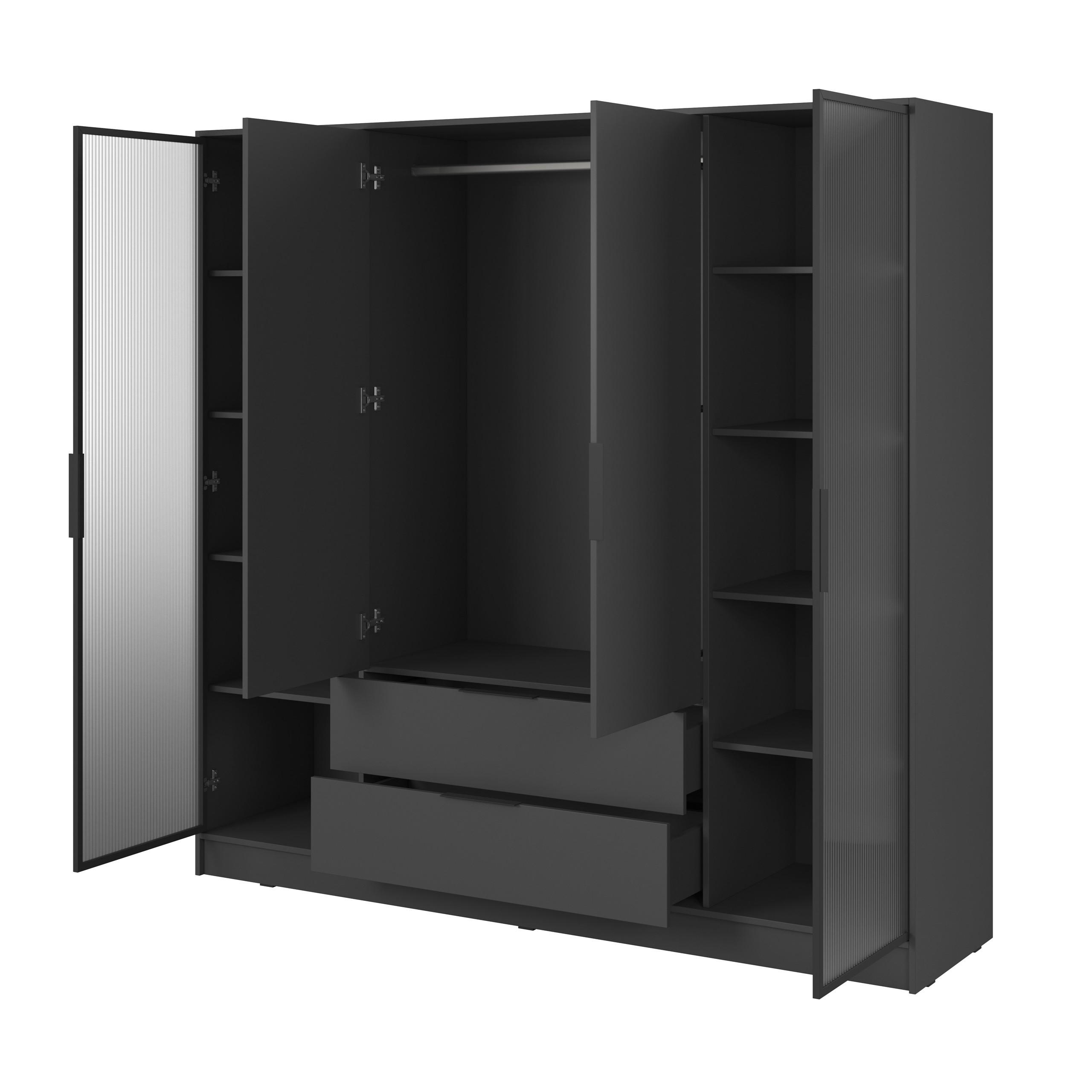 DREHTÜRENSCHRANK CATERINA 206/200/51 cm 4-türig Graphitfarben - Graphitfarben, Holzwerkstoff (206/200/51cm) - MASSENO