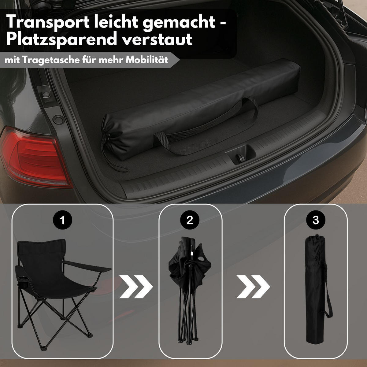 CAMPINGSTUHL FALTBAR 4er Set in Schwarz - Schwarz, Metall (50/80/50cm) - Coemo