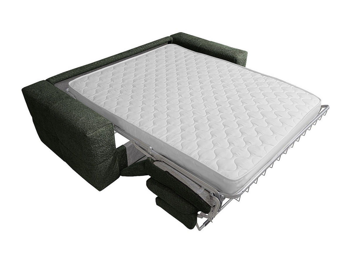 SCHLAFSOFA 3-Sitzer mit Matratze – Bouclé-Stoff – Grün – Liegefläche 140 cm – Matratze 16 cm – ISSORO - Grün, Textil (215/90/105cm) - Vente-Unique